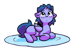 Size: 650x437 | Tagged: safe, artist:whateverbender, oc, oc only, oc:bender watt, alicorn, pony, alicorn oc, blushing, cute, floppy ears, horn, lying down, male, plate, ponyloaf, simple background, solo, stallion, white background