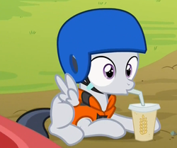 Size: 549x459 | Tagged: safe, screencap, rumble, pegasus, pony, g4, marks and recreation, colt, cropped, cute, drink, drinking, hay, helmet, male, oat smoothie, prone, rumblebetes, smoothie, solo, straw