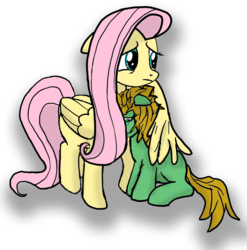 Size: 1410x1428 | Tagged: safe, artist:anon3mous1, fluttershy, oc, pegasus, pony, unicorn, fanfic:trust once lost, g4, crying, female, filly, horn, hug, mare, self insert, simple background, transparent background, unicorn oc, winghug