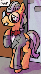 Size: 278x505 | Tagged: safe, idw, clyde giddyap, earth pony, pony, g4, spoiler:comic, spoiler:comic21, bowtie, clothes, glasses, male, shirt, solo, stallion