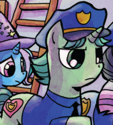 Size: 449x500 | Tagged: safe, idw, officer trotter, trixie, pony, unicorn, g4, spoiler:comic, spoiler:comic21