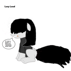 Size: 3000x3000 | Tagged: safe, earth pony, pony, base used, black hair, clothes, emo, female, frown, goth, gothic, high res, lucy loud, ponified, simple background, solo, speech bubble, text, the loud house
