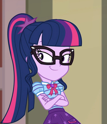 Size: 800x928 | Tagged: safe, screencap, sci-twi, twilight sparkle, equestria girls, equestria girls series, g4, holidays unwrapped, the cider louse fools, spoiler:eqg series (season 2), cropped, crossed arms, cute, female, geode of telekinesis, glasses, magical geodes, ponytail, sci-twi is best facemaker, sci-twiabetes, smiling, smirk, smuglight sparkle, solo, twiabetes