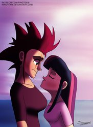 Size: 1537x2114 | Tagged: safe, artist:ringteam, tempest shadow, twilight sparkle, human, g4, my little pony: the movie, eyes closed, female, humanized, imminent kissing, kissing, lesbian, ship:tempestlight, shipping