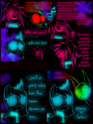 Size: 1200x1600 | Tagged: safe, artist:didun850, nightmare moon, princess luna, oc, oc:chase, alicorn, earth pony, pony, shadow pony, comic:ask chase the pony, g4, collar, comic, dialogue, female, filly, glowing eyes, grin, heterochromia, leash, lineart, male, master, red eyes, s1 luna, smiling, stallion