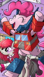 Size: 292x509 | Tagged: safe, idw, octavia melody, pinkie pie, earth pony, pony, g4, spoiler:comic, spoiler:comic24, clothes, costume, jem and the holograms, optimus prime, ponkimus prime, transformers