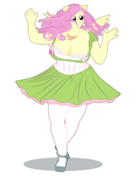 Size: 612x792 | Tagged: safe, artist:samoht-lion, fluttershy, pony, anthro, plantigrade anthro, g4, 2015, breasts, busty fluttershy, clothes, costume, female, pantyhose, shoes, simple background, skirt, solo, transparent background