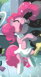 Size: 250x470 | Tagged: safe, idw, pinkie pie, earth pony, pony, g4, spoiler:comic, spoiler:comic03, clothes, crossed hooves, dancing, dress, eyes closed, female, gangnam style, open mouth, solo