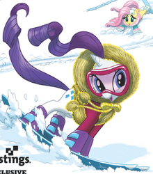 Size: 655x745 | Tagged: safe, idw, fluttershy, rarity, pegasus, pony, unicorn, g4, spoiler:comic, spoiler:comic03, clothes, duo, jacket, parka, ski goggles, skiing, snow, windswept mane, winter