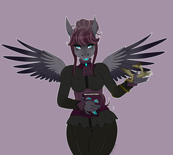 Size: 2105x1891 | Tagged: safe, artist:caff, oc, oc only, dragon, pegasus, anthro, book, clothes, gothic, lipstick, solo
