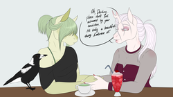 Size: 3576x2000 | Tagged: safe, artist:caff, oc, oc only, oc:constance, oc:matcha, anthro, blind, female, high res, mare
