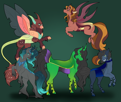 Size: 4000x3366 | Tagged: safe, artist:caff, changeling, blue changeling, brown changeling, green changeling, group