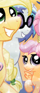 Size: 82x189 | Tagged: safe, idw, applejack, dj pon-3, scootaloo, vinyl scratch, crystal pony, pony, unicorn, g4, spoiler:comic, spoiler:comic04, cropped, crystallized, female, mare, solo focus