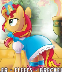 Size: 407x478 | Tagged: safe, idw, sunset shimmer, pony, unicorn, g4, spoiler:comic, spoiler:comic43, clothes, costume, dorothy gale, dress, female, mare, puffy sleeves, the wizard of oz