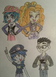 Size: 1153x1571 | Tagged: safe, artist:jebens1, adagio dazzle, space camp, oc, oc:sapphire night, equestria girls, g4, my little pony equestria girls: better together, descendants, hand on hip, hat, music festival, music festival outfit, pointing up, traditional art