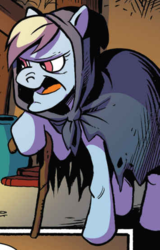 Size: 355x555 | Tagged: safe, artist:andypriceart, idw, official comic, auntie shadowfall, earth pony, pony, g4, spoiler:comic, spoiler:comic65, cane, cloak, clothes, cropped, female, mare, solo