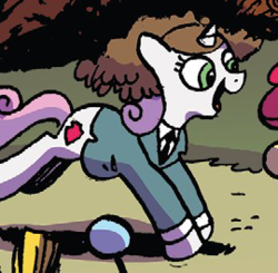 Size: 270x265 | Tagged: safe, artist:andypriceart, sweetie belle, pony, unicorn, g4, idw, spoiler:comic, spoiler:comic71, clothes, costume, cropped, larry fine
