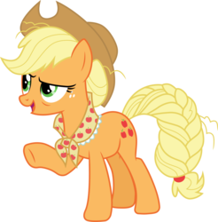 Size: 3000x3050 | Tagged: safe, artist:cloudy glow, artist:yanoda, applejack, earth pony, pony, g4, the last problem, .ai available, alternate hairstyle, clothes, female, granny smith's shawl, high res, mare, older, older applejack, raised hoof, simple background, transparent background, vector, vector trace