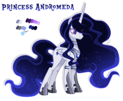 Size: 2368x1952 | Tagged: safe, artist:sugaryicecreammlp, oc, oc only, oc:andromeda galaxy, alicorn, pony, alicorn oc, concave belly, female, horn, mare, reference sheet, simple background, slender, solo, thin, transparent background
