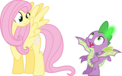 Size: 1133x705 | Tagged: safe, artist:xhalesx, fluttershy, spike, dragon, pegasus, pony, g4, simple background, transparent background, vector, winged spike, wings