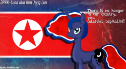 Size: 1180x640 | Tagged: safe, artist:bacbko, princess luna, pony, g4, flag, north korea, op is a duck, op is trying to start shit