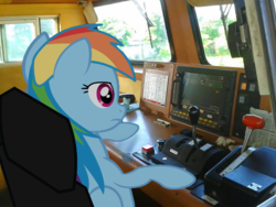 Size: 640x480 | Tagged: safe, artist:ponyrailartist, rainbow dash, pegasus, pony, g4, cc206, female, ge cm20emp, general electric, indonesia, irl, locomotive, mare, photo, ponies in real life, railroad, show accurate, solo, train