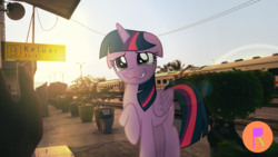 Size: 4128x2322 | Tagged: safe, artist:ponyrailartist, twilight sparkle, alicorn, pony, g4, indonesia, irl, photo, ponies in real life, railroad, show accurate, train, train station, twilight sparkle (alicorn)