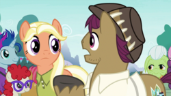 Size: 1920x1080 | Tagged: safe, screencap, babs seed, blue note, granny smith, mane allgood, snap shutter, sugar belle, twist, earth pony, pegasus, pony, unicorn, g4, the last crusade, female, filly, foal, glasses, hat, male, mare, stallion