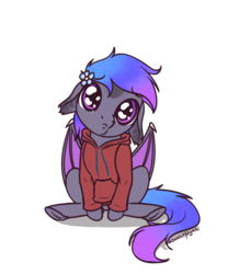 Size: 2500x3000 | Tagged: safe, artist:jessicanyuchi, oc, oc only, oc:grey, bat pony, pony, clothes, cute, high res, hoodie, pouting, solo
