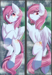 Size: 632x902 | Tagged: safe, artist:beardie, oc, oc only, oc:evening skies, pegasus, pony, :p, body pillow, body pillow design, chest fluff, city, dakimakura cover, destruction, female, giant pony, giantess, looking at you, looking back, looking back at you, macro, mare, on side, tongue out, underhoof