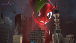 Size: 3840x2160 | Tagged: safe, artist:melodismol, oc, oc only, oc:crimson fall, pegasus, pony, 3d, city, helicopter, high res, macro, mega giant, menacing, source filmmaker, this will end destruction, this will end in destruction
