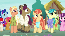 Size: 1280x720 | Tagged: safe, screencap, aunt holiday, auntie lofty, babs seed, blue note, granny smith, mane allgood, snap shutter, sugar belle, twist, earth pony, pegasus, pony, unicorn, g4, the last crusade, female, filly, foal, horn, male, mare, stallion