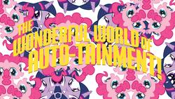 Size: 1366x768 | Tagged: safe, artist:ianpony98, pinkie pie, twilight sparkle, series:pony tales, g4, 3d text, kaleidoscope, pinkie's wonderful world of auto-tainment, stock vector, text, title sequence, veggietales