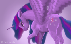 Size: 1600x1000 | Tagged: safe, artist:flusilazole, twilight sparkle, alicorn, pony, g4, butt, female, gradient background, majestic, mare, plot, solo, twilight sparkle (alicorn)