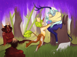 Size: 1033x774 | Tagged: safe, artist:thezodiaclord, oc, oc only, unicorn, anthro, forest