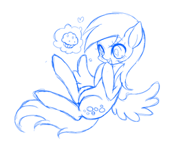 Size: 710x600 | Tagged: safe, artist:yuzuko, derpy hooves, pegasus, pony, g4, cute, derpabetes, female, food, heart, mare, monochrome, muffin, open mouth, solo, spread wings, that pony sure does love muffins, wings