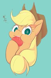 Size: 859x1292 | Tagged: safe, artist:noupu, applejack, earth pony, pony, g4, apple, cute, female, food, jackabetes, looking at you, mare, solo