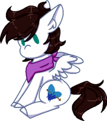 Size: 345x390 | Tagged: safe, artist:spedoodle, oc, oc only, oc:markey malarkey, pegasus, pony, crossover, cute, male, no mouth, ponified, simple background, solo, the mark side, transparent background, wrong cutie mark