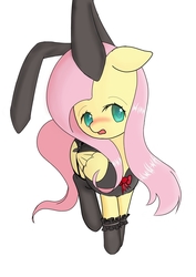 Size: 1000x1414 | Tagged: safe, artist:mr. wo, fluttershy, pegasus, pony, g4, blushing, bunny ears, bunny suit, bunnyshy, clothes, colored pupils, cute, female, floppy ears, garter belt, mare, open mouth, pixiv, shyabetes, simple background, solo, white background