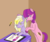 Size: 1300x1100 | Tagged: safe, artist:dinkyuniverse, dinky hooves, lily longsocks, earth pony, pony, unicorn, g4, adorasocks, aura, bow, chair, cute, dinkabetes, drawing, drawing tablet, duo, female, filly, glowing horn, horn, ipad, lesbian, magic, one eye closed, purple, purple table, ship:dinkily, shipping, sitting, smiling, sparkles, stylus, table, tablet, telekinesis, tiny sparkles, unshorn fetlocks, wink