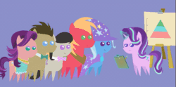 Size: 697x347 | Tagged: safe, artist:agrol, big macintosh, doctor whooves, octavia melody, spoiled rich, starlight glimmer, time turner, trixie, pony, a horse shoe-in, g4, season 9, animated, chart, clipboard, gif, one eye closed, perfect loop, pointy ponies, wink