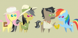 Size: 696x345 | Tagged: safe, artist:agrol, daring do, doctor caballeron, fluttershy, rainbow dash, pony, daring doubt, g4, season 9, animated, clothes, gif, hat, perfect loop, pointy ponies, truth talisman