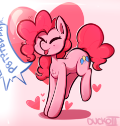 Size: 1475x1543 | Tagged: safe, artist:duckoiii, pinkie pie, earth pony, pony, g4, :p, chest fluff, cute, diapinkes, eyes closed, female, mare, onomatopoeia, raspberry, raspberry noise, solo, tongue out