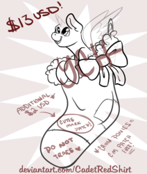 Size: 696x821 | Tagged: safe, artist:cadetredshirt, pony, advertisement, christmas, christmas stocking, commission, commission info, holiday, looking at someone, solo, tiny, tiny ponies, ych sketch, your character here