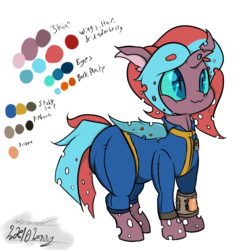 Size: 3000x3000 | Tagged: safe, artist:lk10lenny, oc, oc:habie cider, changeling, original species, fallout equestria, changeling oc, chubby, chunkling, clothes, double colored changeling, female, high res, jumpsuit, pipbuck, reference sheet, stable-tec