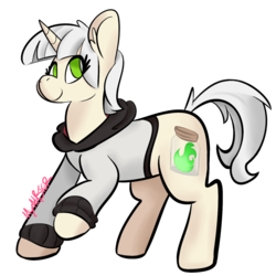 Size: 1400x1400 | Tagged: safe, artist:myahster, oc, oc only, pony, unicorn, clothes, commission, eye clipping through hair, hoodie, no pupils, signature, solo