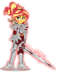 Size: 4000x4969 | Tagged: safe, artist:orin331, sunset shimmer, human, equestria girls, g4, absurd resolution, anime, armor, clarent, crossover, digital art, fate/grand order, female, mordred, smiling, solo, sword, weapon