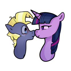 Size: 500x500 | Tagged: safe, artist:bigsibdraws, star tracker, twilight sparkle, pony, g4, bedroom eyes, blushing, boop, bust, cute, female, looking at each other, male, mare, noseboop, portrait, profile, ship:twitracker, shipping, simple background, stallion, straight, white background