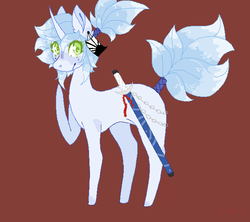 Size: 659x584 | Tagged: safe, artist:pinkabutt, oc, oc only, pony, hair wrap, katana, raised hoof, simple background, solo, sword, tail wrap, weapon