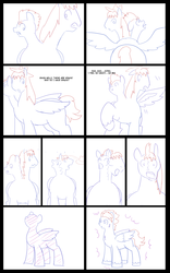 Size: 5000x8000 | Tagged: safe, artist:chedx, oc, oc:fast hooves, clydesdale, earth pony, pegasus, pony, comic:the fusion flashback, butt, comic, commissioner:bigonionbean, confused, dialogue, flank, forced, fuse, fusion, fusion:flash sentry, fusion:trouble shoes, large butt, magic, merging, panicking, plot, potion, sketch, sketch dump, swelling, writer:bigonionbean